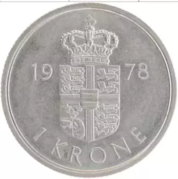Монета крона Дании 1978 года Медно-никель Маргрете II
