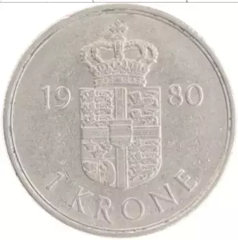 Монета крона Дании 1980 года Медно-никель Маргрете II