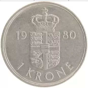 Монета крона Дании 1980 года Медно-никель Маргрете II