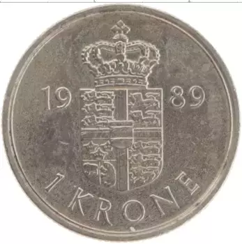 Монета крона Дании 1989 года Медно-никель Маргрете II