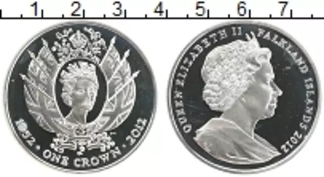 Монета крона Фолклендских островов 2012 года Серебро 60 лет правления королевы Елизаветы II