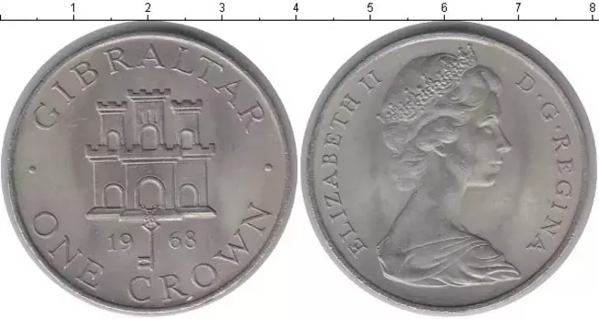 Монета крона Гибралтара 1968 года Медно-никель Елизавета II