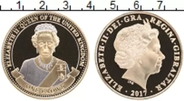 Монета крона Гибралтара 2017 года Медно-никель Елизавета II - самый долго правящий монарх