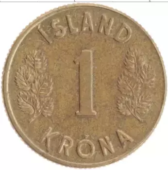 Монета крона Исландии 1973 года Латунь