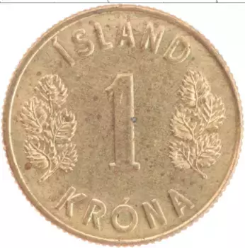 Монета крона Исландии 1973 года Латунь Герб