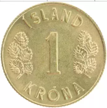 Монета крона Исландии 1974 года Латунь Герб
