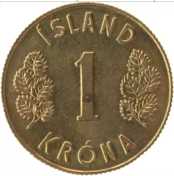 Монета крона Исландии 1975 года Латунь