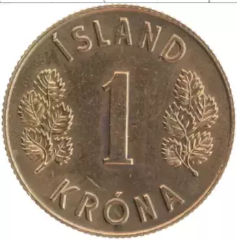 Монета крона Исландии 1975 года Латунь
