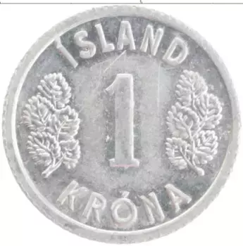 Монета крона Исландии 1976 года Алюминий Герб
