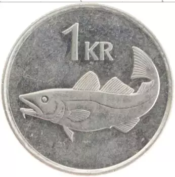 Монета крона Исландии 1999 года Железо Треска