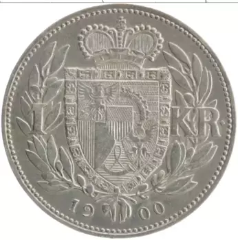 Монета крона Лихтенштейна 1900 года Серебро Иоганн II