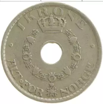 Монета крона Норвегии 1925 года Медно-никель Хаккон VII