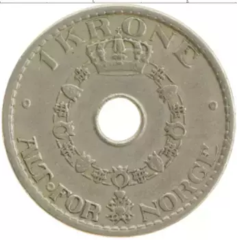 Монета крона Норвегии 1940 года Медно-никель Хокон VII