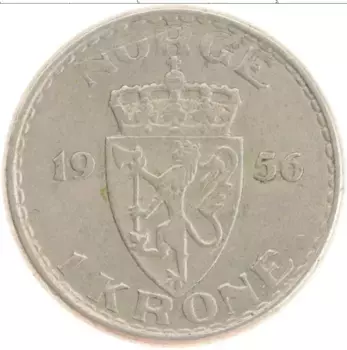 Монета крона Норвегии 1956 года Медно-никель Хокон VII
