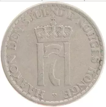 Монета крона Норвегии 1957 года Медно-никель Хаккон VII