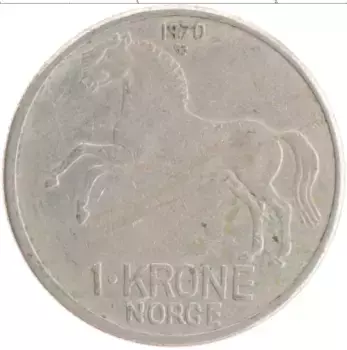 Монета крона Норвегии 1970 года Медно-никель Улаф V
