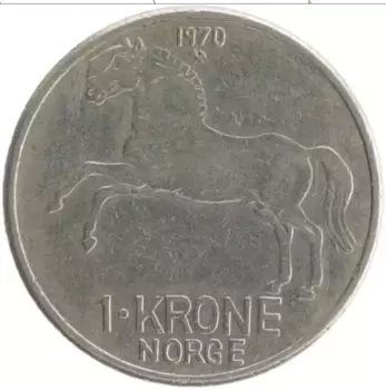 Монета крона Норвегии 1970 года Медно-никель Олаф V