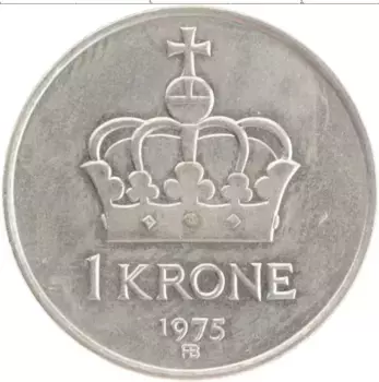 Монета крона Норвегии 1975 года Медно-никель Улаф V