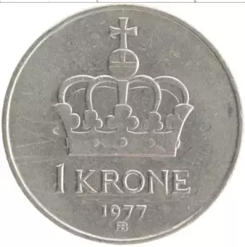 Монета крона Норвегии 1977 года Медно-никель Олаф V