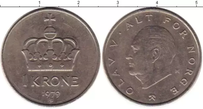 Монета крона Норвегии 1979 года Медно-никель Улаф V