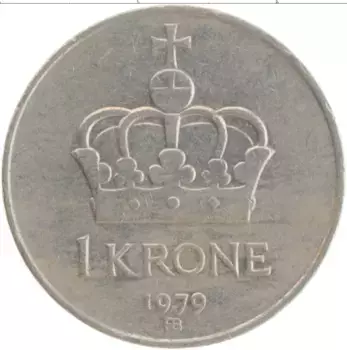 Монета крона Норвегии 1979 года Медно-никель Улаф V