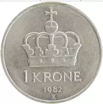 Монета крона Норвегии 1982 года Медно-никель Улаф V