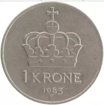 Монета крона Норвегии 1983 года Медно-никель Улаф V