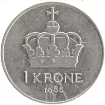 Монета крона Норвегии 1986 года Медно-никель Улаф V