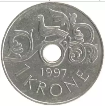 Монета крона Норвегии 1997 года Медно-никель Харольд V