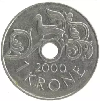 Монета крона Норвегии 2000 года Медно-никель Харальд V