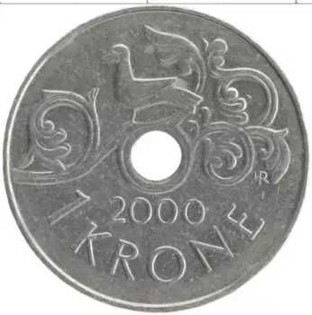 Монета крона Норвегии 2000 года Медно-никель Харальд V