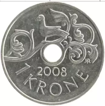 Монета крона Норвегии 2008 года Медно-никель Харольд V