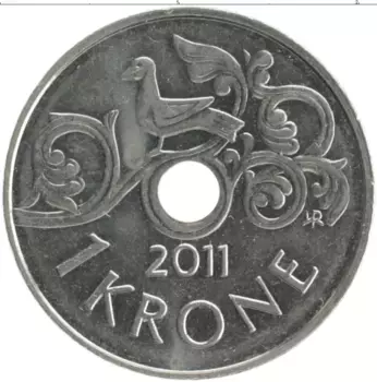 Монета крона Норвегии 2011 года Медно-никель Харальд V