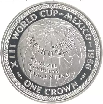 Монета крона Острова Мэн 1986 года Серебро Чемпионат мира по футболу 1986