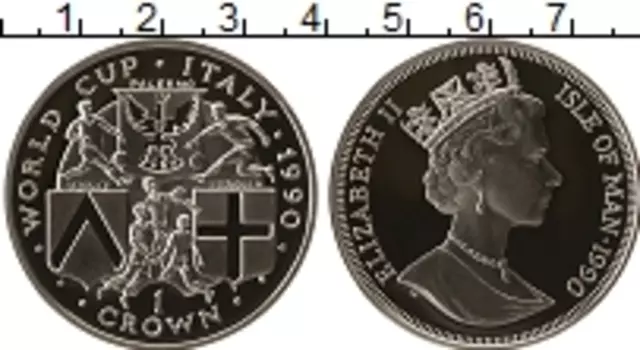 Монета крона Острова Мэн 1990 года Серебро Чемпионат Мира по футболу