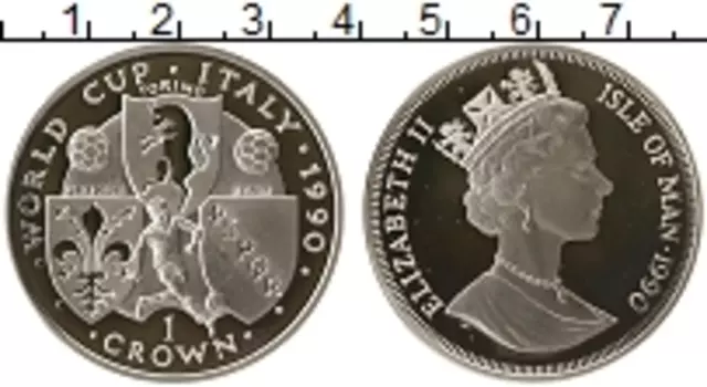 Монета крона Острова Мэн 1990 года Серебро Чемпионат Мира по футболу