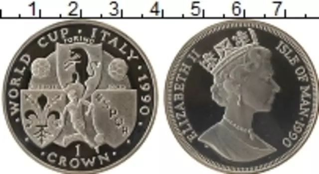 Монета крона Острова Мэн 1990 года Серебро Чемпионат Мира по футболу