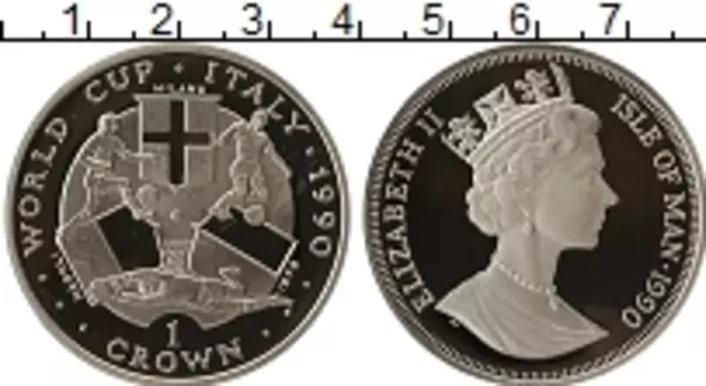 Монета крона Острова Мэн 1990 года Серебро Чемпионат Мира по футболу