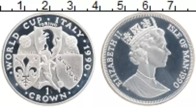 Монета крона Острова Мэн 1990 года Серебро Чемпионат Мира по футболу в Италии 1990 г