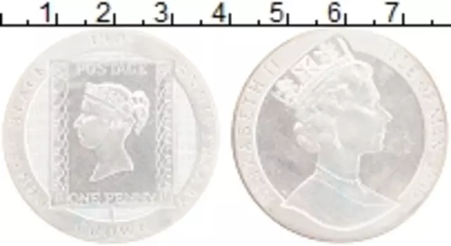 Монета крона Острова Мэн 1990 года Серебро Первая марка Черный пенни