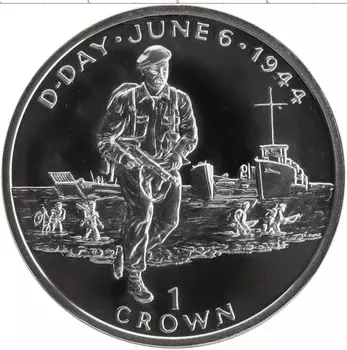 Монета крона Острова Мэн 1994 года Серебро 50 лет высадки в Нормандии D-DAY