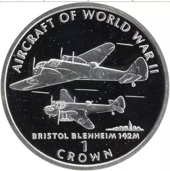 Монета крона Острова Мэн 1995 года Серебро Авиация Второй Мировой войны - Bristol Blenheim 142M