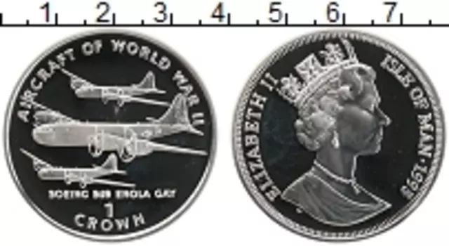 Монета крона Острова Мэн 1995 года Серебро Самолеты ВМВ