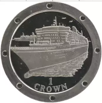 Монета крона Острова Мэн 2004 года Медно-никель Океанский лайнер Queen Mary II