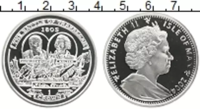 Монета крона Острова Мэн 2004 года Серебро 200 лет Трафальгарской битве