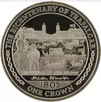 Монета крона Острова Мэн 2005 года Медно-никель 200 лет Трафальгарской битве