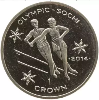 Монета крона Острова Мэн 2013 года Медно-никель Олимпийские игры 2014 в Сочи