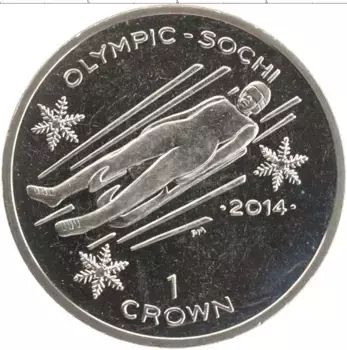Монета крона Острова Мэн 2013 года Медно-никель Олимпийские игры 2014 в Сочи