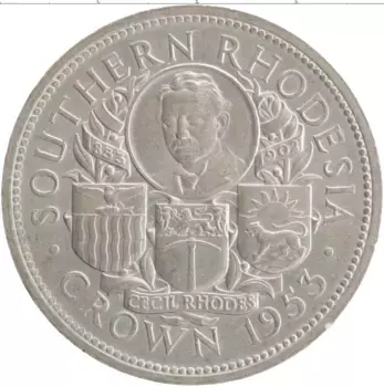 Монета крона Родезии 1953 года Серебро 100 лет со дня рождения Сесила Родса