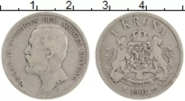 Монета крона Швеции 1901 года Серебро Оскар II